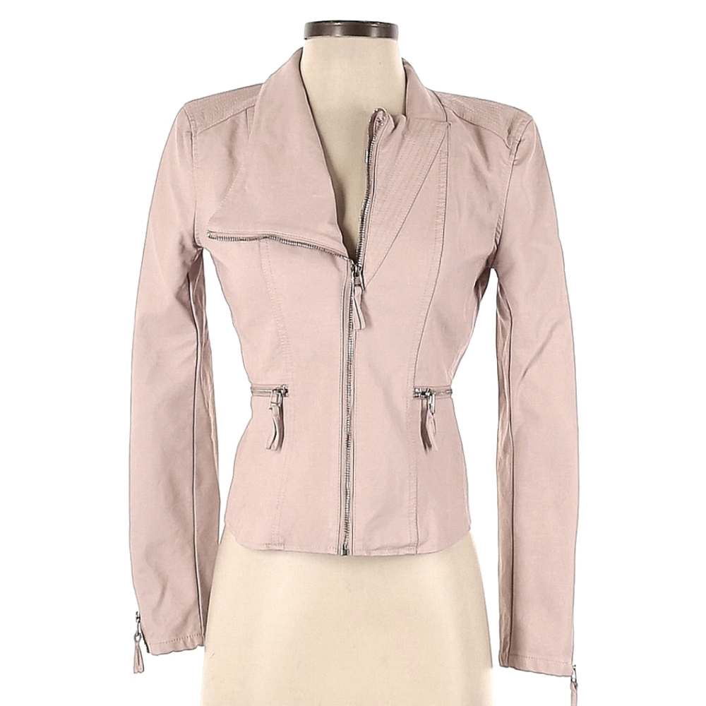 Motorcycle style faux leather blush jacket